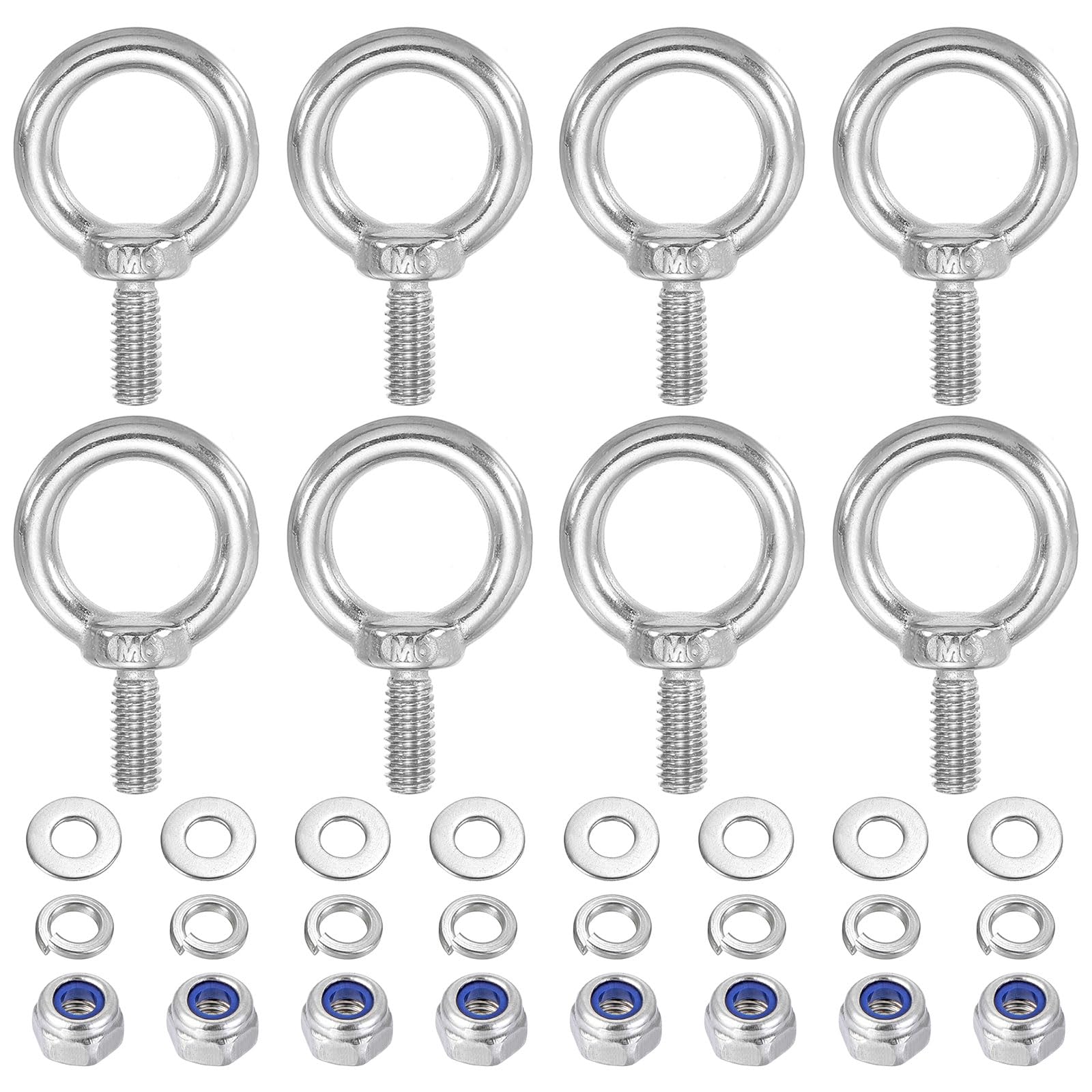 PATIKIL M6 x 14mm Lifting Shoulder Eye Bolt, 8Pcs 304 Stainless Steel Lifting Ring Threaded Eyebolt with Nuts Washers for Hanging Hammocks Articles