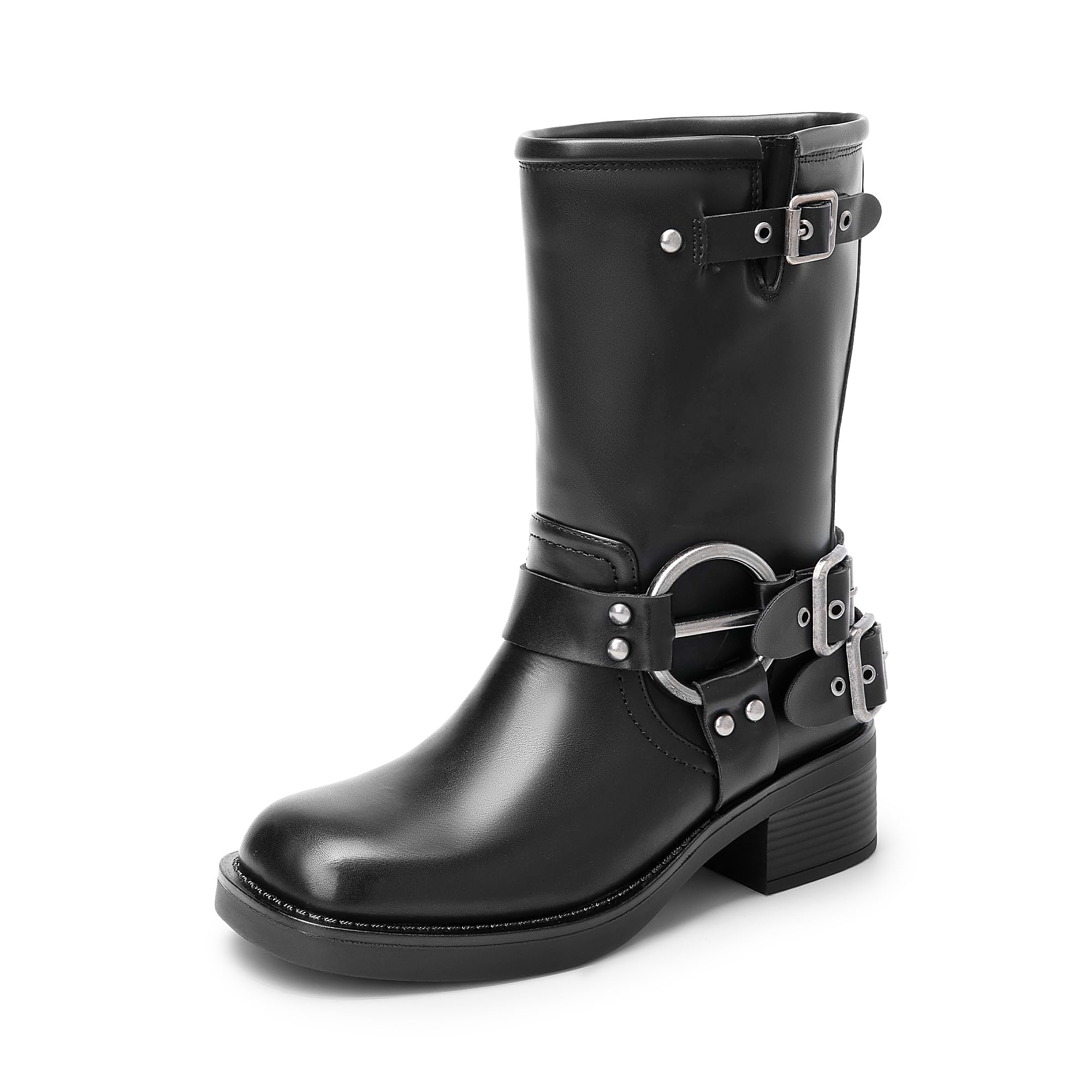 DREAM PAIRS Women's Mid-Calf Boots Fashion Motorcycle Boots Square Toe Lace-Up Ri | ChicGrl main image 0