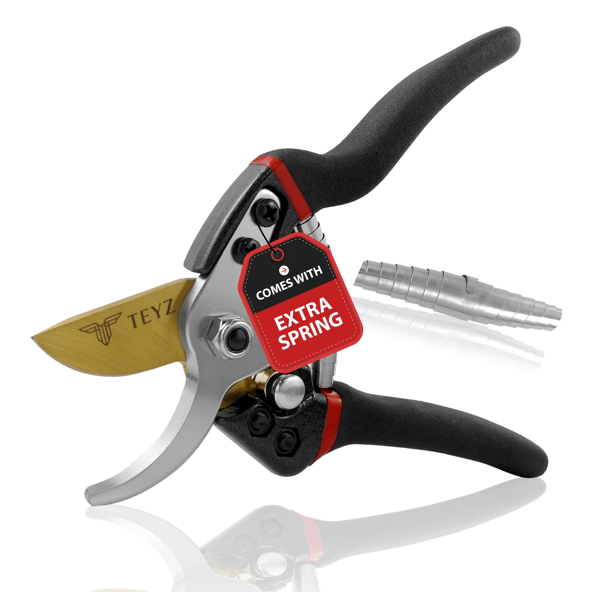 TEYZ Titanium Bypass Secateurs & Pruning Scissors, Garden Pruning Shears, Branch Cutters, Shears with Extra Spring