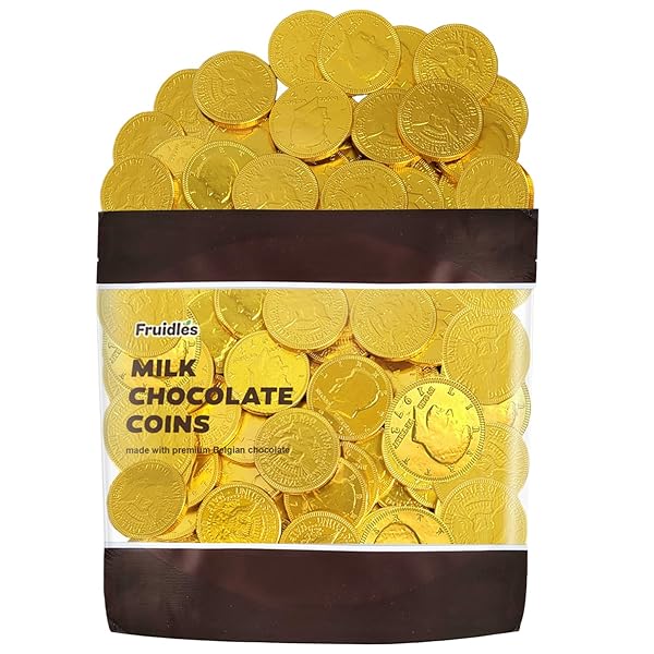 FRUIDLES GOLD HALF-DOLLAR MILK CHOCOLATE COINS GELT, MADE WITH PREMIUM BELGIAN CHOCOLATE, KOSHER CERTIFIED DAIRY (2 POUNDS)