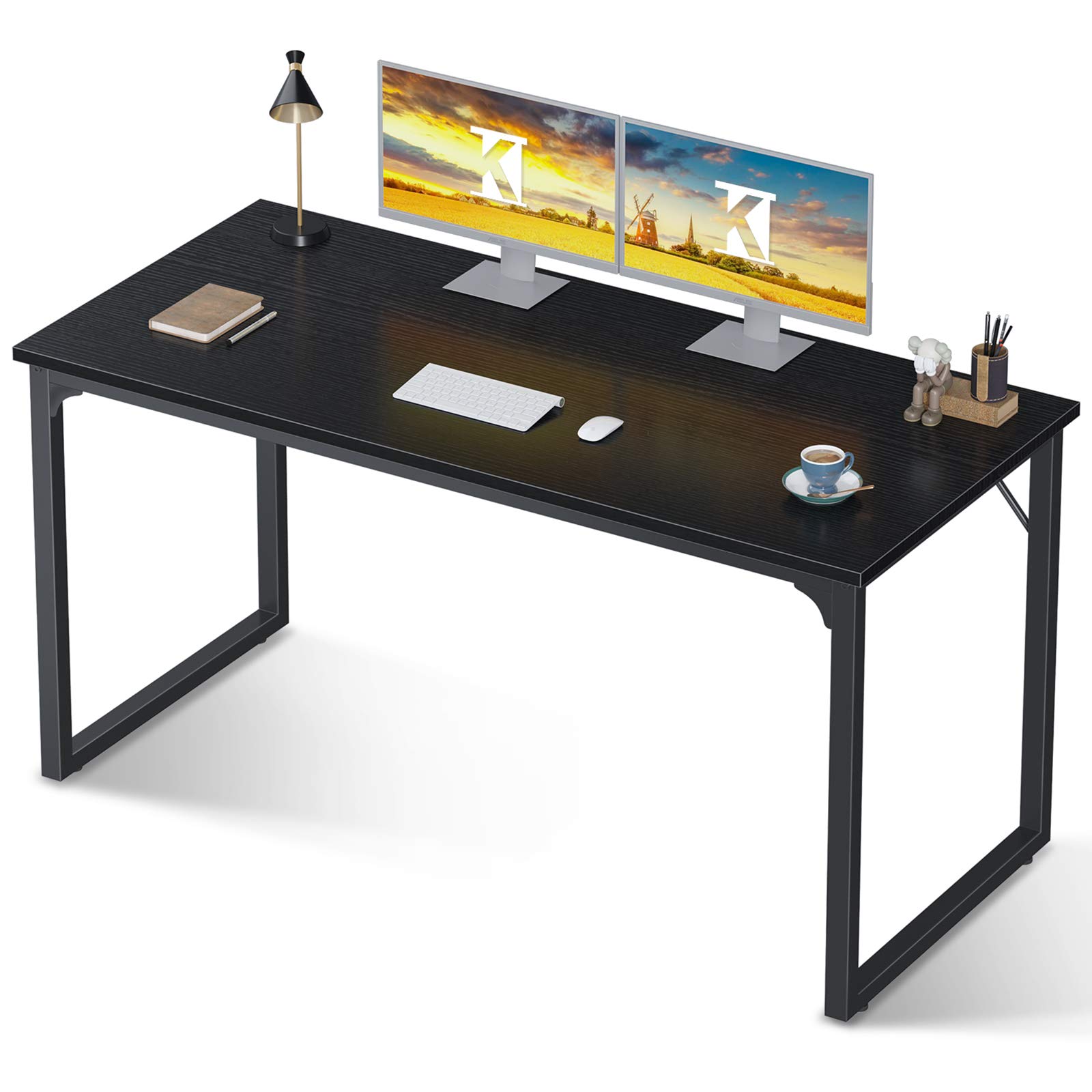 Coleshome Computer Desk 55in. Modern Simple Style Desk for Home Office, Sturdy Writing Desk,Black