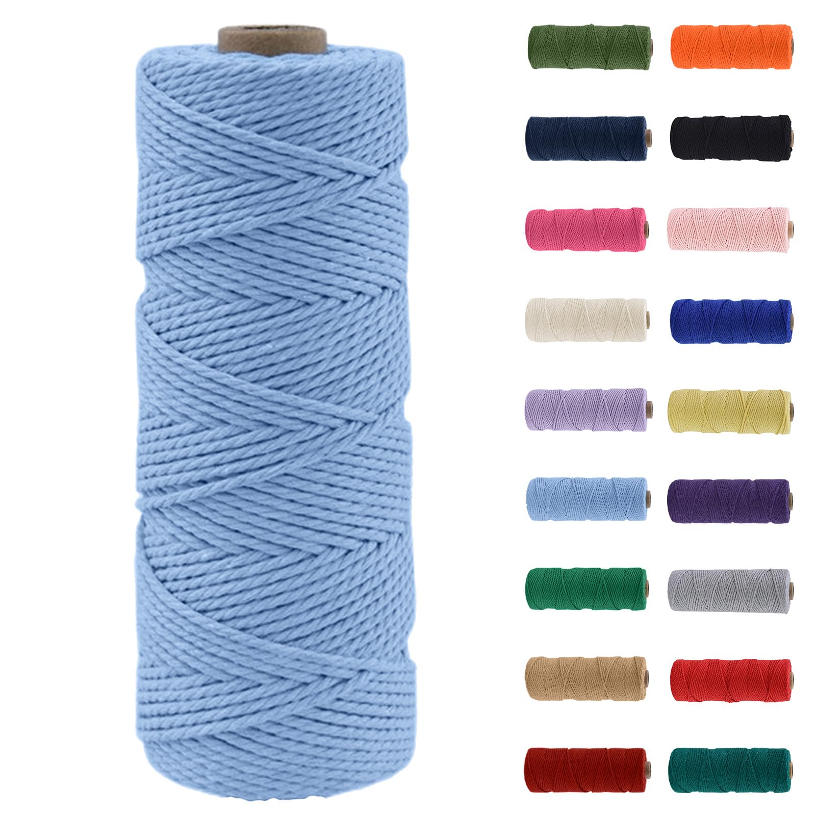 MORAINJAY 2mm Macrame Cord 100m, Sky Blue Macrame Cotton Cord Twine Rope Craft String, Natural Cotton Rope for Macrame Art, DIY Crafts & Gift Wrapping - 16 Vibrant Colors, Soft & Chemical-Free
