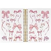 Pugwak Coquette Bows Journal Notebook - Trendy Preppy Funky Pink Notebooks College Ruled for Teen Girls Women Teacher, Office Back to School Supplies, Hardcover Spiral Notebook 5.5"x8.3"