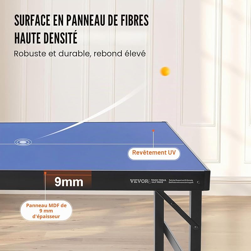 Ping-Pong Portable en MDF avec Filet et Raquettes