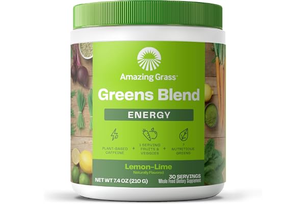 Amazing Grass Green Superfood Energy: Smoothie Mix, Super Greens Powder & Plant Based Caffeine with Green Tea and Flax Seed,