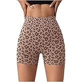 WDIRARA Women's Leopard Print High Waisted Workout Shorts Athletic Gym Running Yoga Shorts