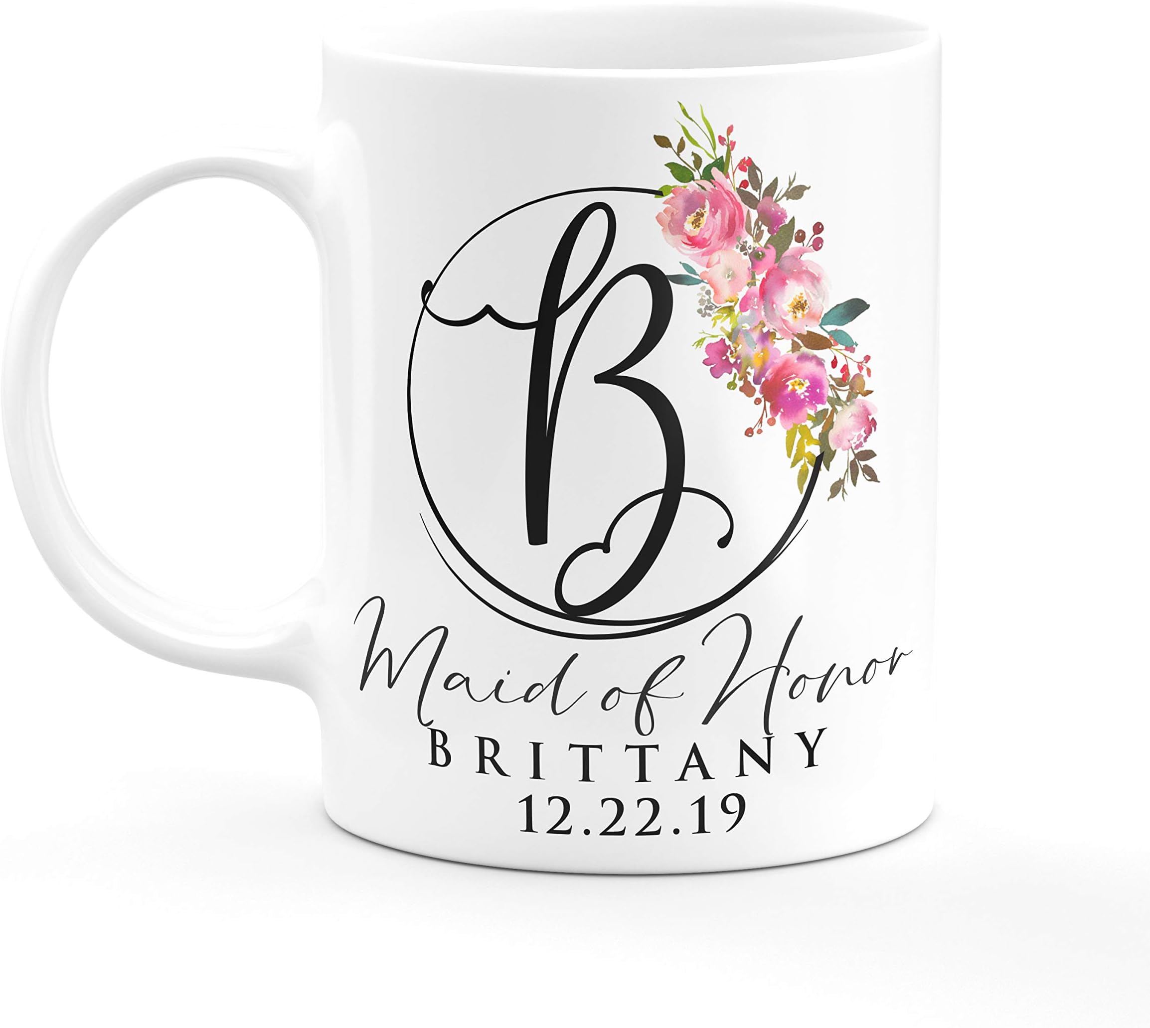 Personalized Bridesmaid Mug Single, Set of 3, Set of 6 Bridal Party Maid Of Honor Bridesmaid Gifts Custom Made Bridesmaids Gift Customizable w Names Titles & Date - 11 oz Ceramic Mug Set #2