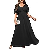 Talisea Plus Size Formal Dresses - V Neck Flutter Sleeves Evening Gowns Bridesmaid Wedding Guest Chiffon Long Maxi Dress