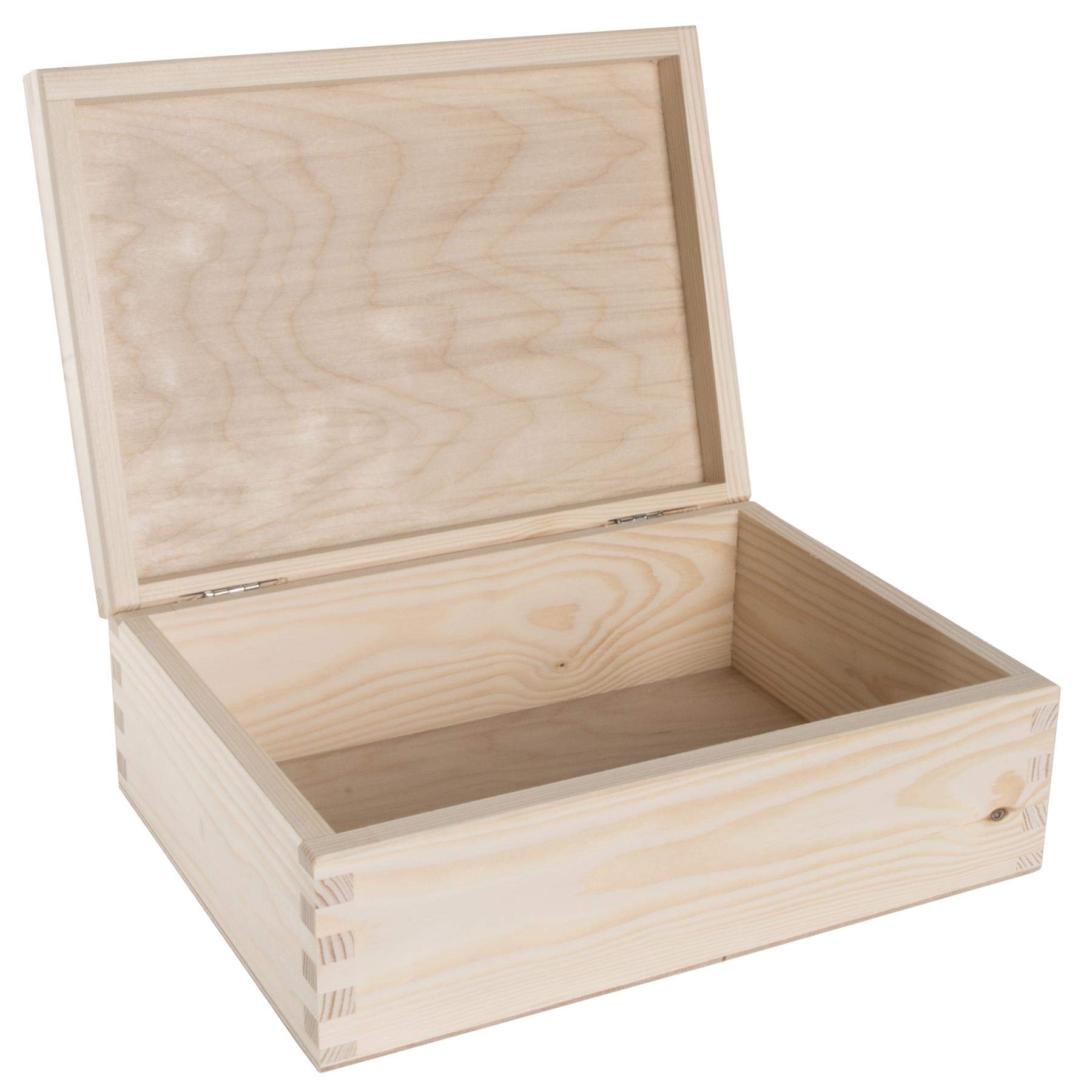 WooDeeDoo Rectangular Wooden Storage Box with Lid – 22 x 16 x 8 cm – Plain Pine Craft Box for Keepsakes Gifts Jewellery Memory Tokens or DIY Decoration