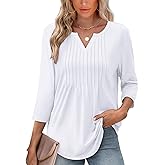 XIEERDUO Womens 3/4 Sleeve Tops 2026 V-Neck Summer Outfits Casual Pleated Shirts Blouses Beach Vacation Spring Clothes