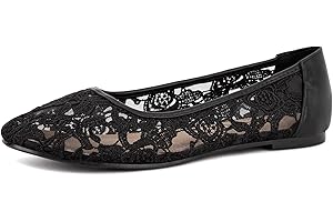Greatonu Women's Flats Cut Out Round Toe Slip On Floral Ballet Flat Comfortable Lace Flats Dressy