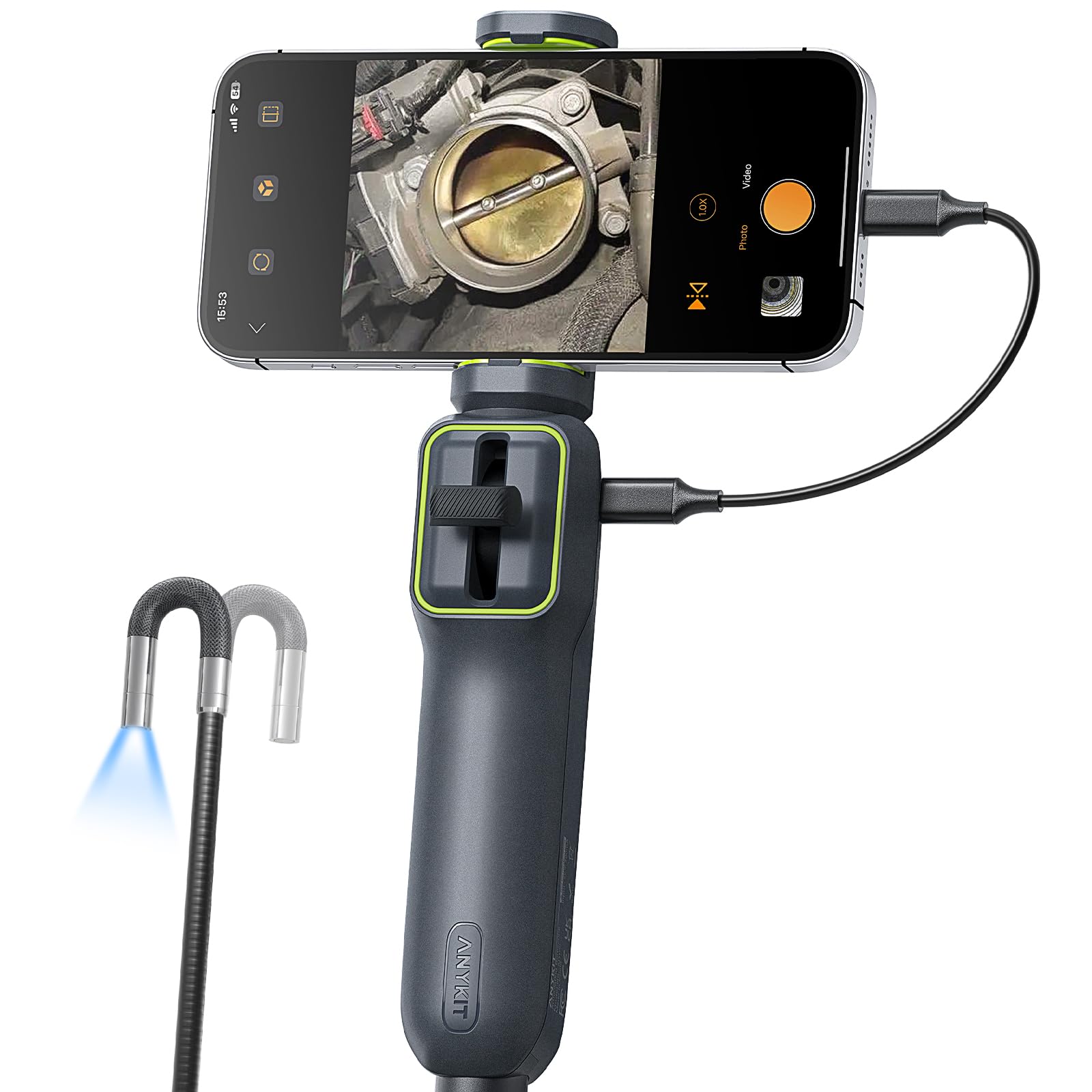 Photo 1 of Anykit Two-Way Articulating Borescope with Light, 1080P HD Articulating Borescope with Semi-Rigid Snake Camera, Flexible Snake Scope for Wall Automotive, IP67 Waterproof Inspection, 3.9FT