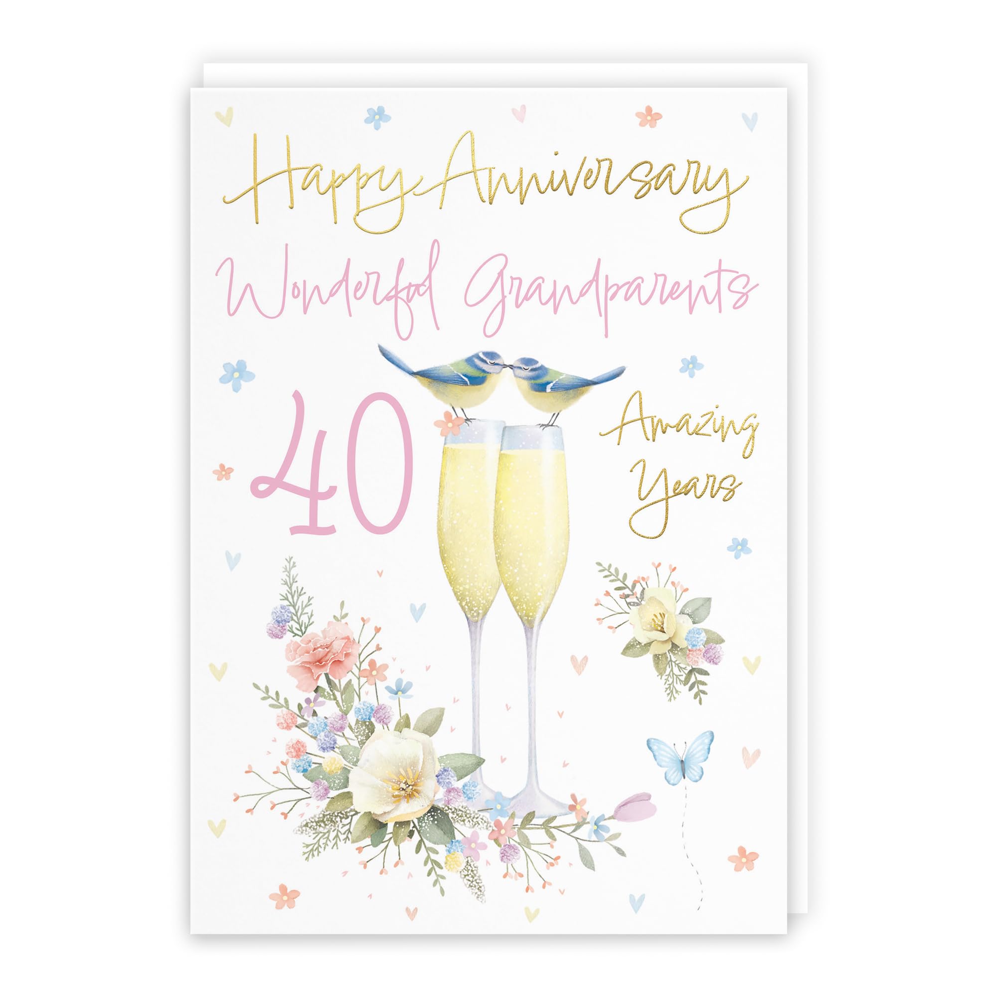 Hunts England - Grandparents 40th Anniversary Card - A5 Size - Champagne Flutes - Gold Foil - 40th Anniversary Card For Grandparents - Milo's Gallery