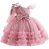 Toddler Baby Girls One Shoulder Formal Ruffle Princess Dress Bowknot Sequins Heart Ball Gown Party Pageant Lace Dresses