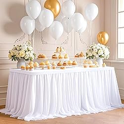 FANPROMS White Table Skirt for Rectangle Tables 6FT