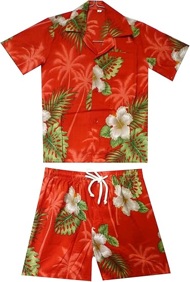 Original King kameha | Funky Hawaii Camisa y pantalones | 2 piezas Cabana | Niños | 2 – 8 años, Print | Flores Hojas Palmeras Hawaii, color rojo: Amazon.es: Ropa y accesorios