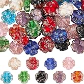 PONABEADIY 1 Box 45Pcs 9 Colors Four Leaf Clover Glass Beads Colorful Gold Foil Flower Luminous Bumpy Loose Spacer Charm Bead Bulk for Jewelry Making Earrings Bracelets Necklaces DIY Craft Supplies