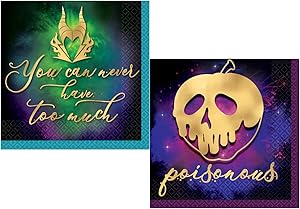 Disney Villains Themed Cocktail Beverage Napkins Set - Bundle Includes 32 Beverage Napkins in 2 Different Designs