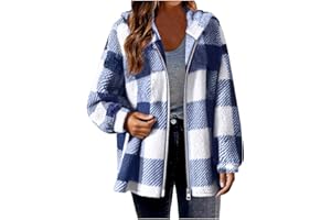 Womens Cardigan Sweaters Plaid Print Hooded Button Down Cardigan Fleece Lined Warm Cozy Soft Outerwear Jacket for Casual Fall