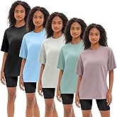 Kinglaman 5 Pack Workout Oversized T Shirts for Women, Short Sleeve Plus Size Baggy Dry Fit Athletic Gym Shirts Tops Tees