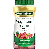 Nature's Bounty Magnesium Citrate Gummies for Adults, Supports General Health, Bone, Nerve, Muscle & Heart Health Support, 270mg per Serving, Vegan, Non-GMO - Raspberry 90 Count