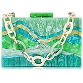QTKJ Acrylic Evening Bag, Clutch Purses for Women, Colorful Geometry Motifs Crossbody Bag for Wedding Party(Style 3