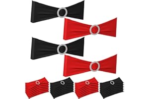 Newwiee 24 Pieces Mexican Theme Stretch Chair Sashes Dining Spandex Chair Sashes Bands with Buckle for Wedding Event Fiesta Party Favor Ceremony Reception Banquet Mardi Gras Decoration (Red Black)