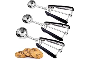 JUNADAEL J Cookie Scoop Set, Include 1 Tablespoon/ 2 Tablespoon/ 3 Tablespoon, Cookie Dough Scoop, Cookie Scoops for Baking set of 3, 18/8 Stainless Steel, Soft Grip