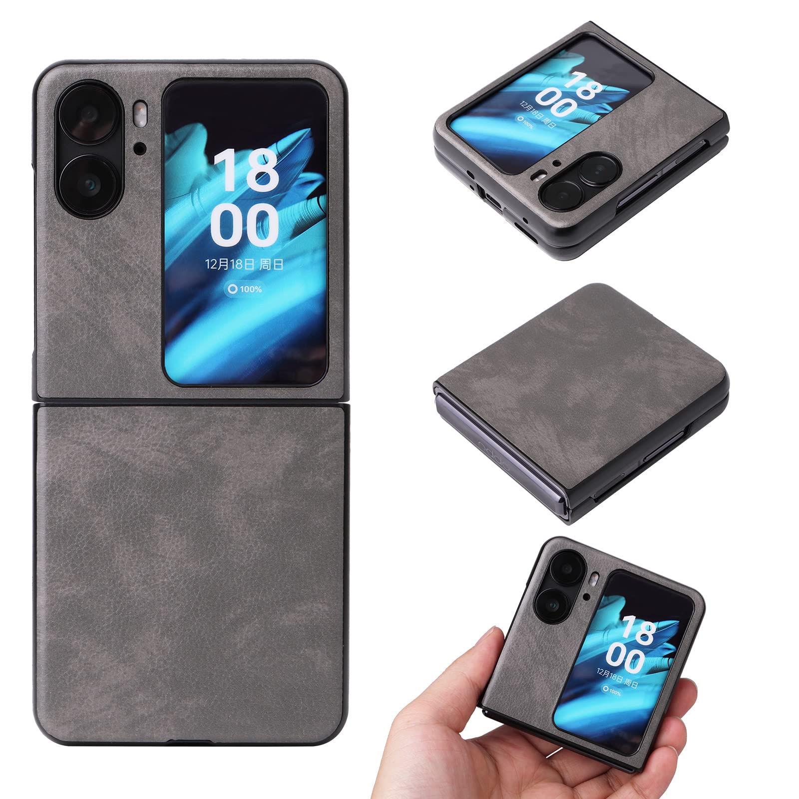 COQUE For Oppo Find N2 Flip Case, Oppo Find N2 Flip Litchi Pattern Case(Gray)
