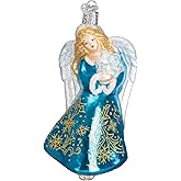 Old World Christmas Glistening Snowflake Angel Glass Blown Ornament for Christmas Tree, Handcrafted Holiday Decoration, Religion Collection