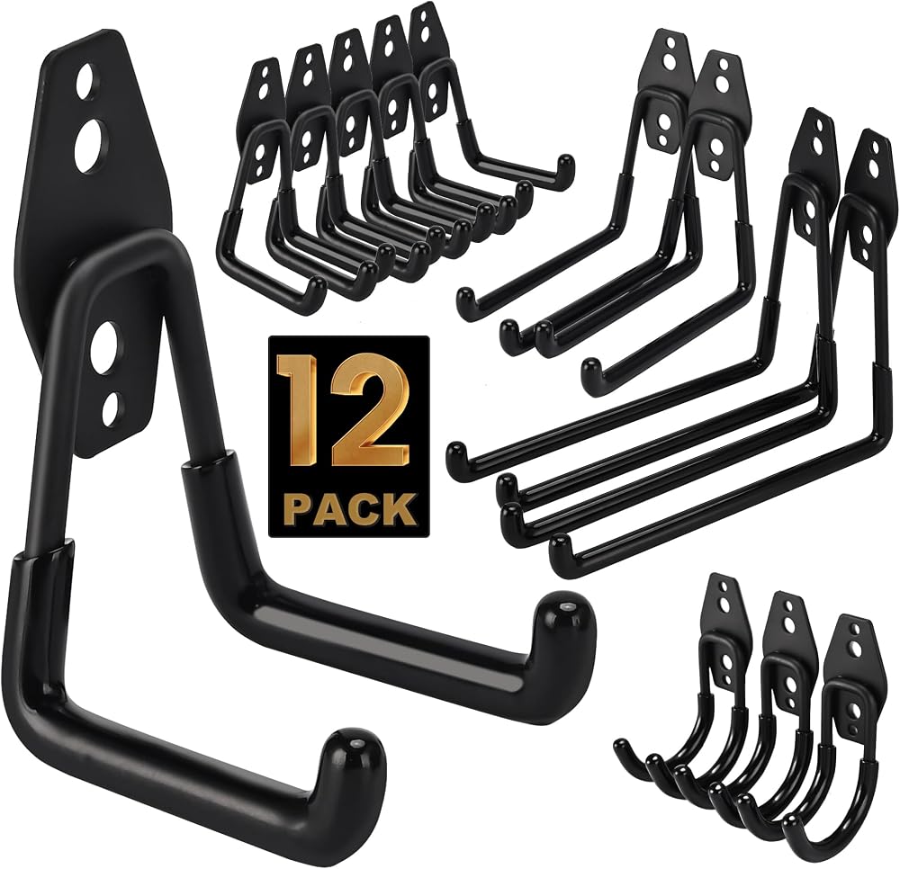 TECHSHARE 12 Pack Heavy Duty Garage Hooks 4 Sizes Wall Hooks