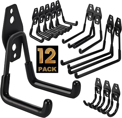 TECHSHARE 12 Pack Heavy Duty Garage Hooks 4 Sizes Wall Hooks