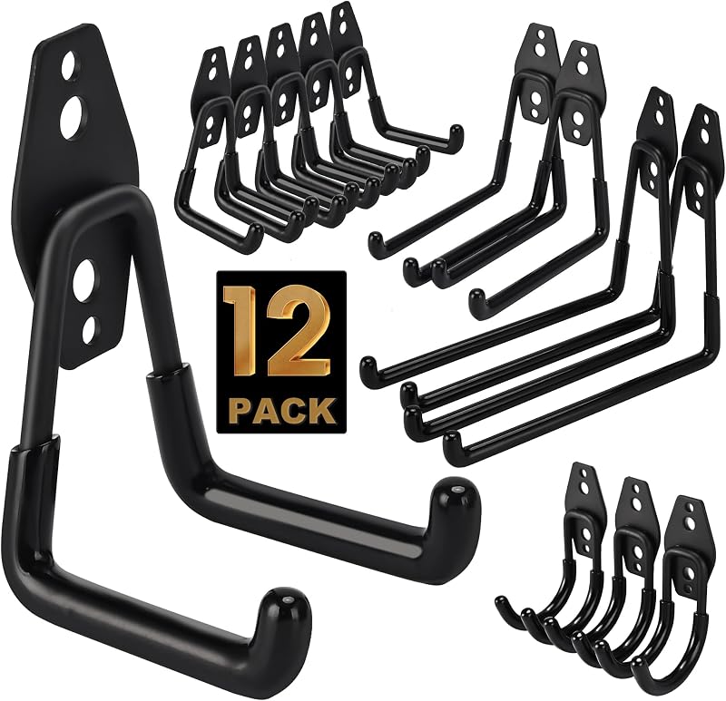 TECHSHARE 12 Pack Heavy Duty Garage Hooks 4 Sizes Wall Hooks
