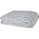 VHC Brands Sawyer Mill Ticking Striped Cotton Farmhouse Pre-Washed Twin Bedding Accessory, Quilt 68x86, Blue Denim
