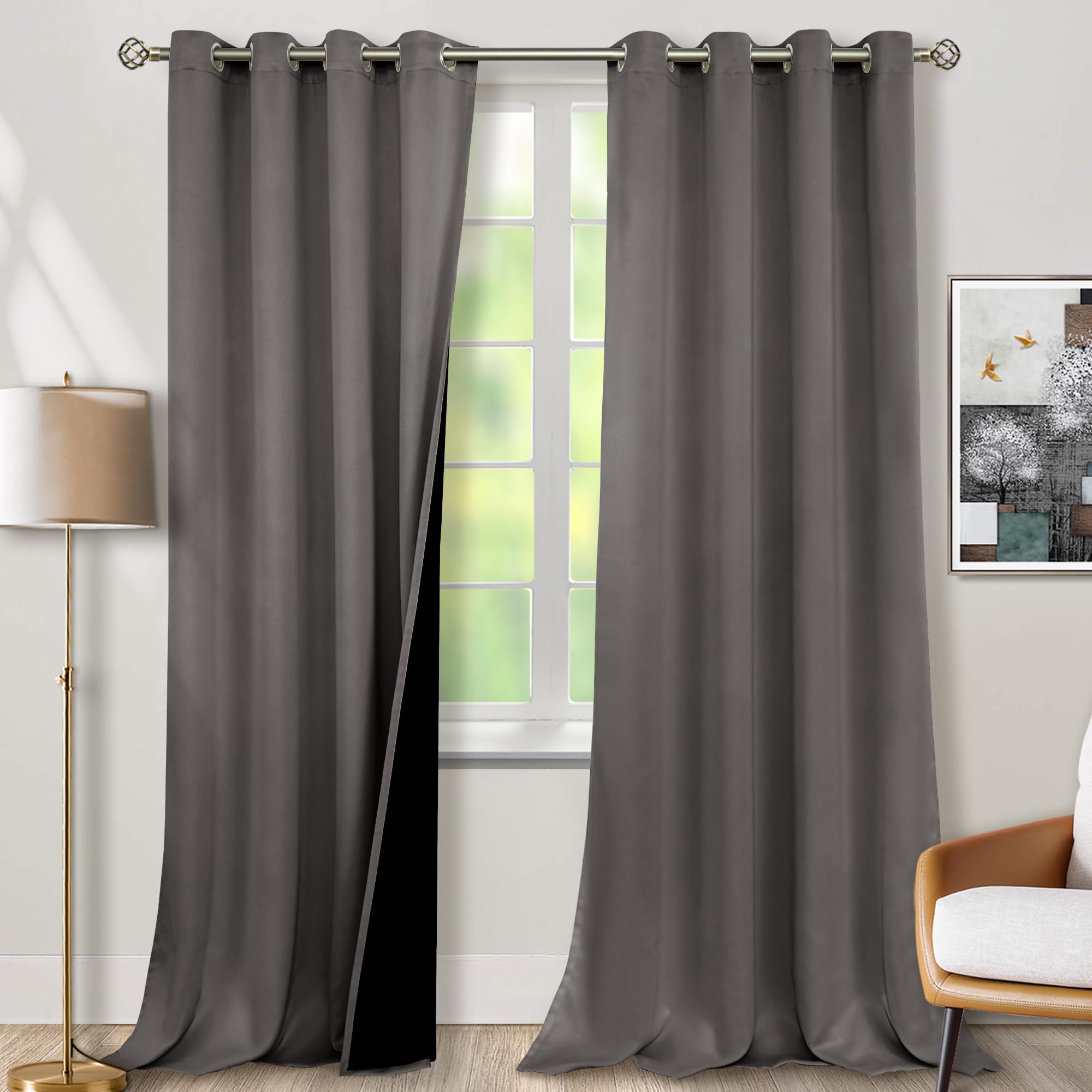 Photo 1 of BGment Grey Blackout Curtains 95 Inches Long 2 Panels Set for Living Room, Thermal Insulated 100% Light Blocking Curtains & Drapes, Grommet Soundproof Curtains for Bedroom Window, Each 52 Wide