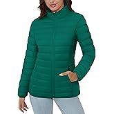MAGCOMSEN Women's Puffer Jacket Lightweight Quilted Padded 4 Pockets Zip-up Stand-collar Winter Fleece Coat