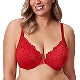 DELIMIRA Women's Front Closure Plus Size Full Coverage Lace Underwire Racerback Bra