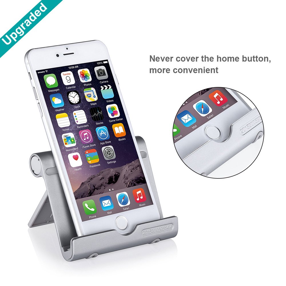 Aibocn Multi-angle Rotary Aluminum Digital Stand for Tablets Smartphones and E-readers Compatible With iPhone, iPad Air, Samsung Galaxy / Tab, HTC, Google Nexus, Honor, LG, BLU and More, Silver