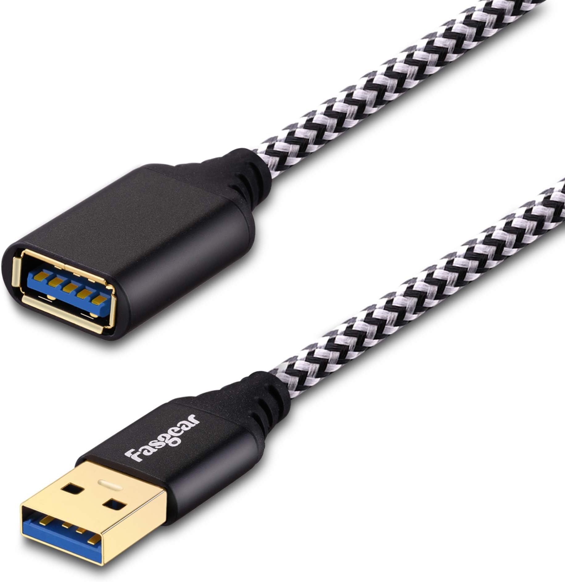 Fasgear [1 Pack] USB Extension Cord, 6 Feet(1.83M) USB 3.0 A-Male to A-Female Extender Cables with Metal Gold-Plated Connector (White)