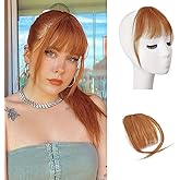 BARSDAR Real Human Hair Clip in Bangs - 100% Human Hair Clip in Bangs for Women - Auburn Wispy Bangs Extensions Fringe with Temples Dyeable Real Hair Bangs Hairpieces - Auburn
