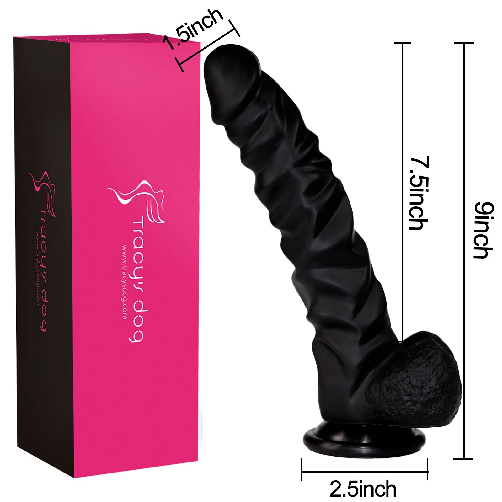 Tracy\'s Dog 9 Inch Liquid Silicone Dildo with Suction Cup Realistic Odorless Stimulative Penis Sex Toy (Black)