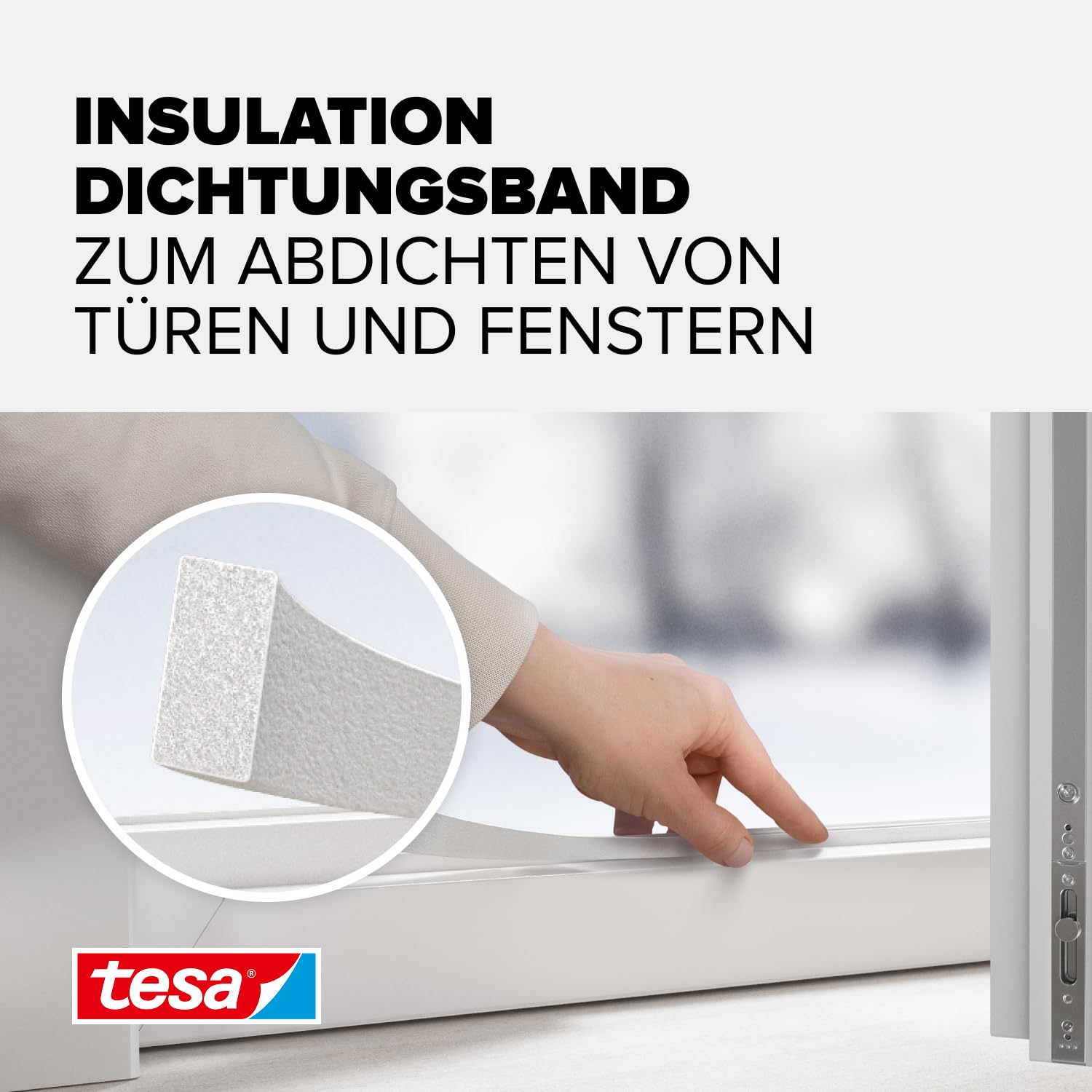 tesa INSULATION Dichtungsband - Schaumstoffdichtung zum Isolieren von Spalten im Haushalt, selbstklebend - Weiß - 10 m x 9 mm x 5,5 mm 3