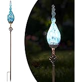Naboher Solar Garden Lights Outdoor, Decorative LED Flame Garden Stakes, Hand Blown Glass and Outdoor Waterproof Glass Stakes (Light Blue)