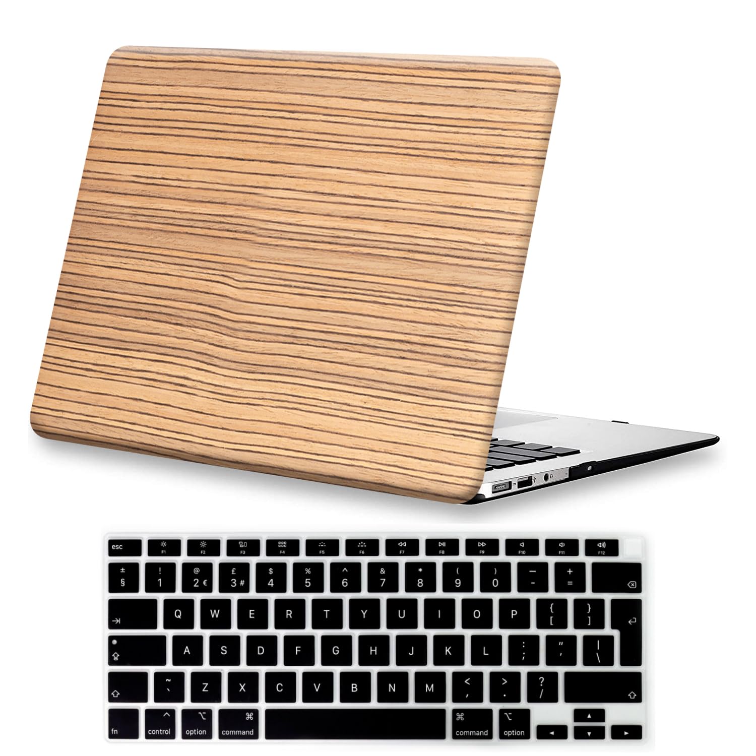 BYCeKe Case Compatible with MacBook Air 13 inch 2021 2020 2019 & 2018 Release A2337 M1 A2179 A1932 with Touch ID, Protective MacBook Air 2020 Case Snap On Hard Shell & Keyboard Cover,Wood Grain Yellow