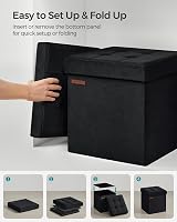 SONGMICS Storage Ottoman Foldable 38x38 cm Velvet Foot Stool 300 kg Ink Black view 7