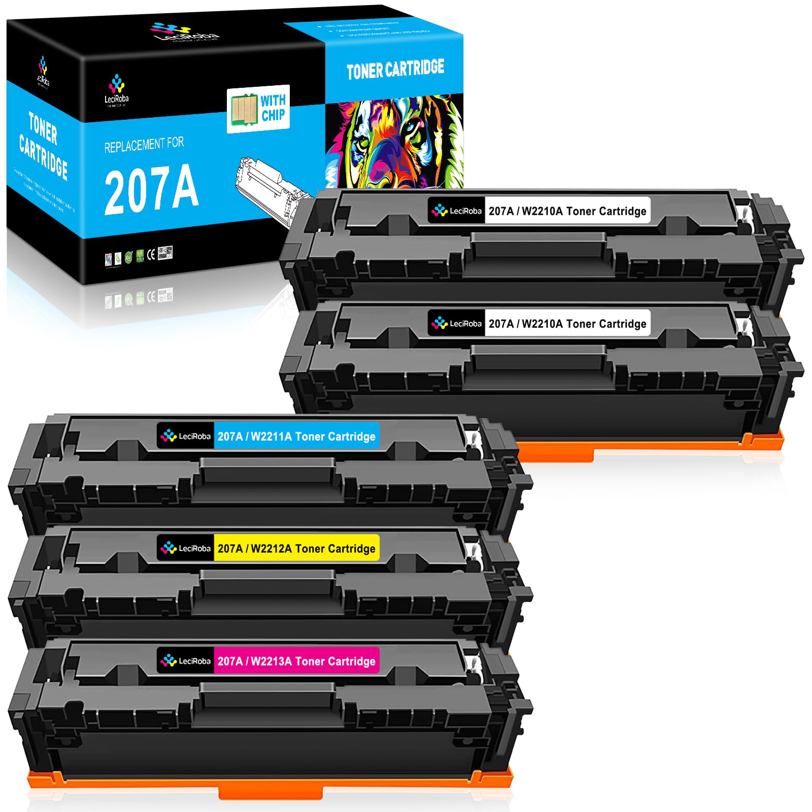 LeciRoba 207A for hp 207x black toner ,for 207a toner cartridge multipack ,for W2210X W2210A ,Use with HP Color Laserjet Pro M255dw M255nw MFP M283fdw M283fdn M282nw printers (with chip,5-Pack)