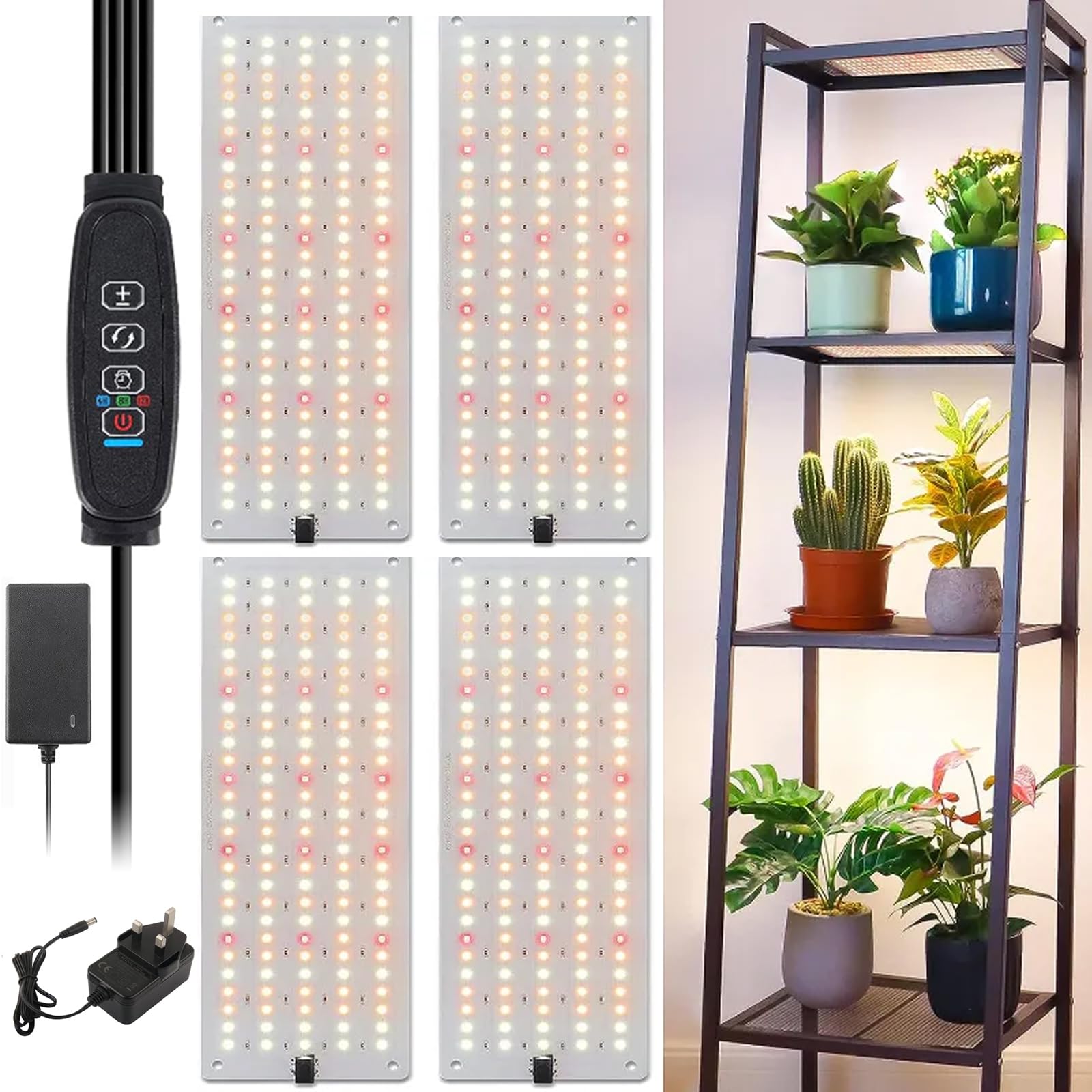 CEIEVER Grow Light Panels - Full Spectrum 4Pcs Plant Grow Lights with Timer & Dimmable 540 LEDs Under Cabinet Plant Growing Lamp Strip