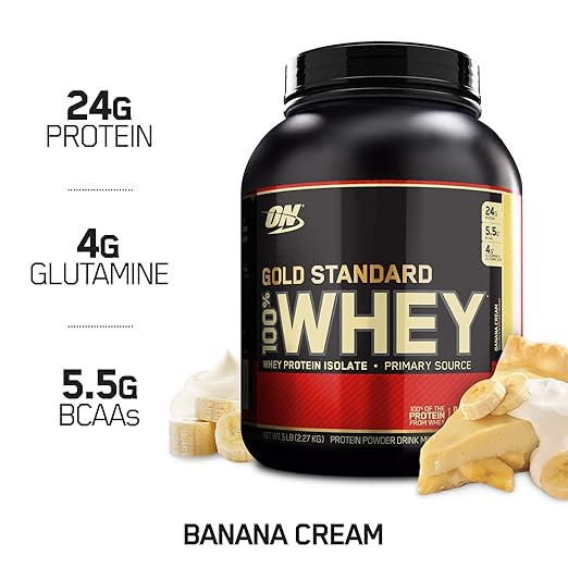 OPTIMUM NUTRITION GOLD STANDARD 100% Whey Protein Powder, Banana Cream, 5 Pound
