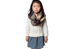 TD COLLECTIONS Fashion Scarf for Kids - Kids Flannel Infinity Scarf, Soft Light Plaid Shawl Wrap, Toddler Girl scarves for winter Autumn