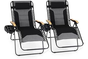 MAISON ARTS Oversized XXL Padded Zero Gravity Lounge Chairs Set of 2 30" Wide Seat Anti Gravity Lawn Chairs Foldable Recliners Outdoor Camp Chairs for Poolside Yard, Support 400lb, Black & Grey